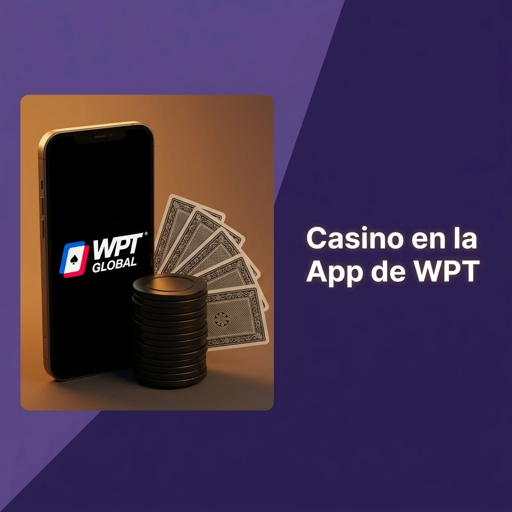 Sección de casino en la app de WPT con tragamonedas, blackjack, ruleta y casino en vivo con crupieres reales.