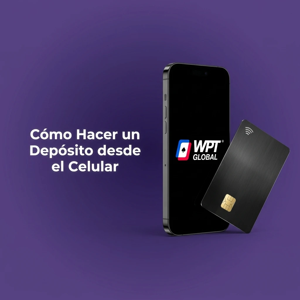 Depósito en WPT Global desde celular con opciones de pago como Visa, Mastercard y criptomonedas