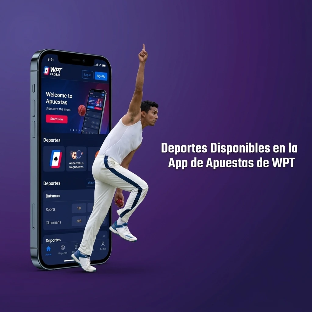 Deportes disponibles en la app WPT: fútbol, tenis, baloncesto, eSports y más para apostar en vivo o antes del evento.