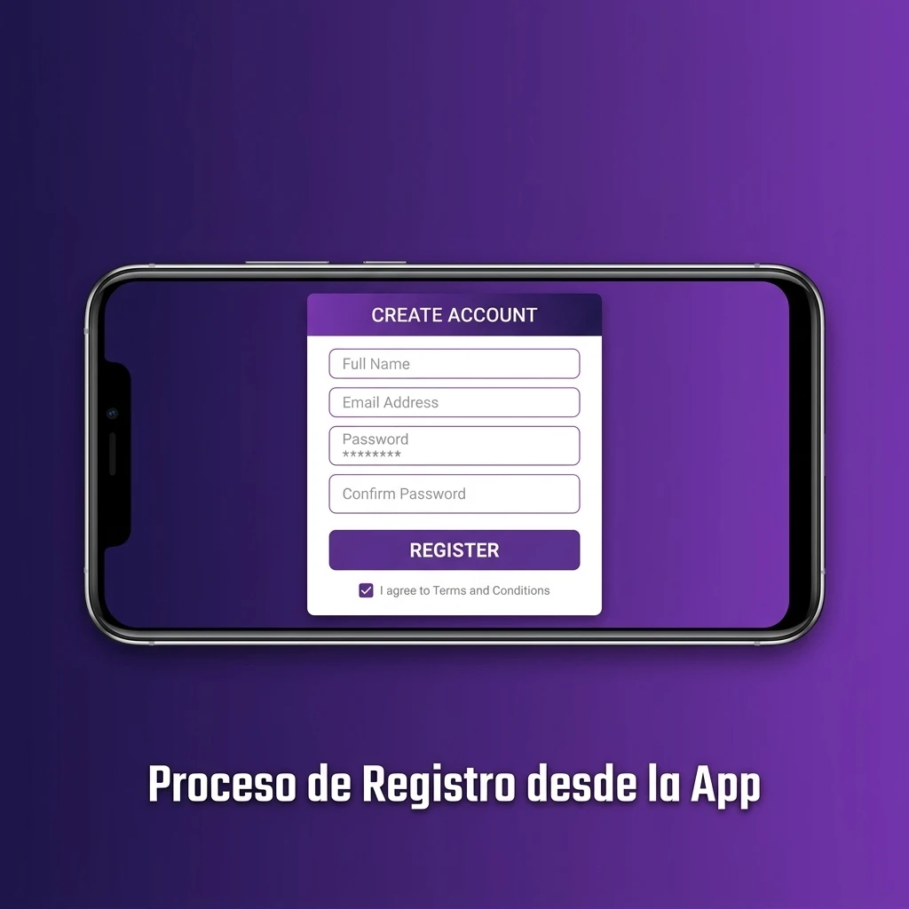 Pasos para registrarse en la app: correo, contraseña, datos personales, verificación y primer depósito
